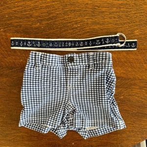 POLO Baby Blue Gingham Shorts with Nautical Belt, SIZE 9M